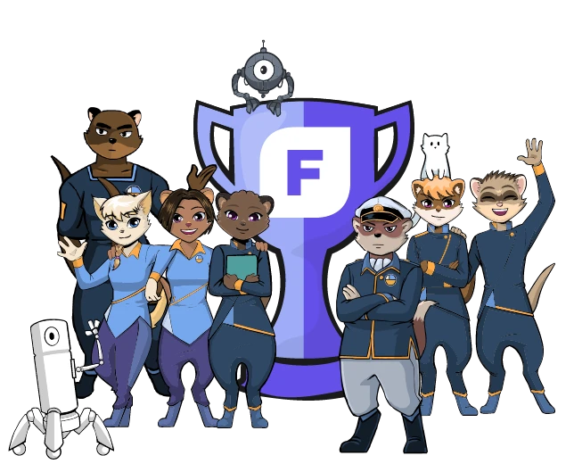 Frax characters holding a trophy